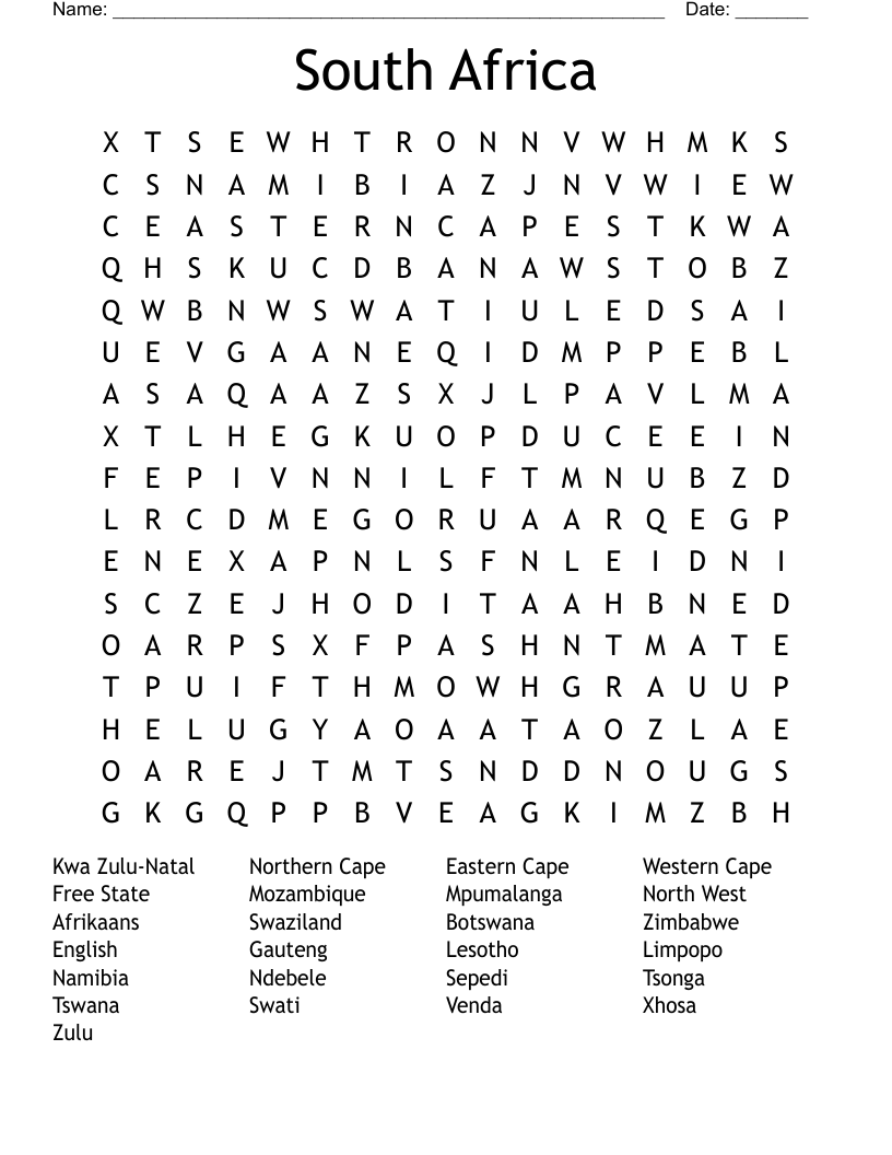 South Africa  Word Search