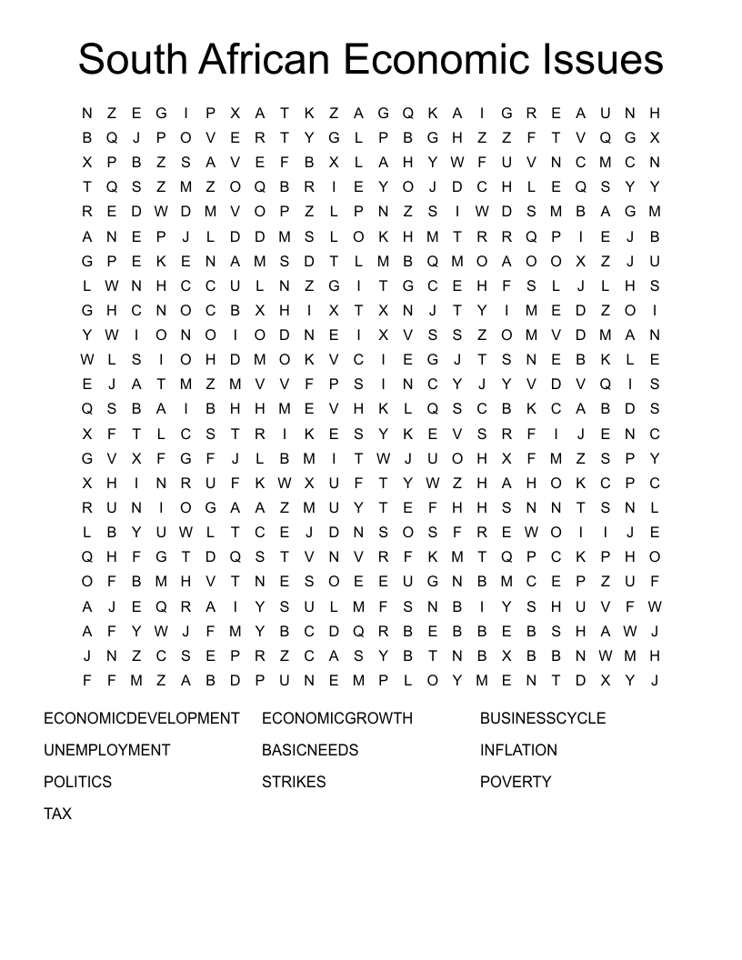 South African Economic Issues Word Search