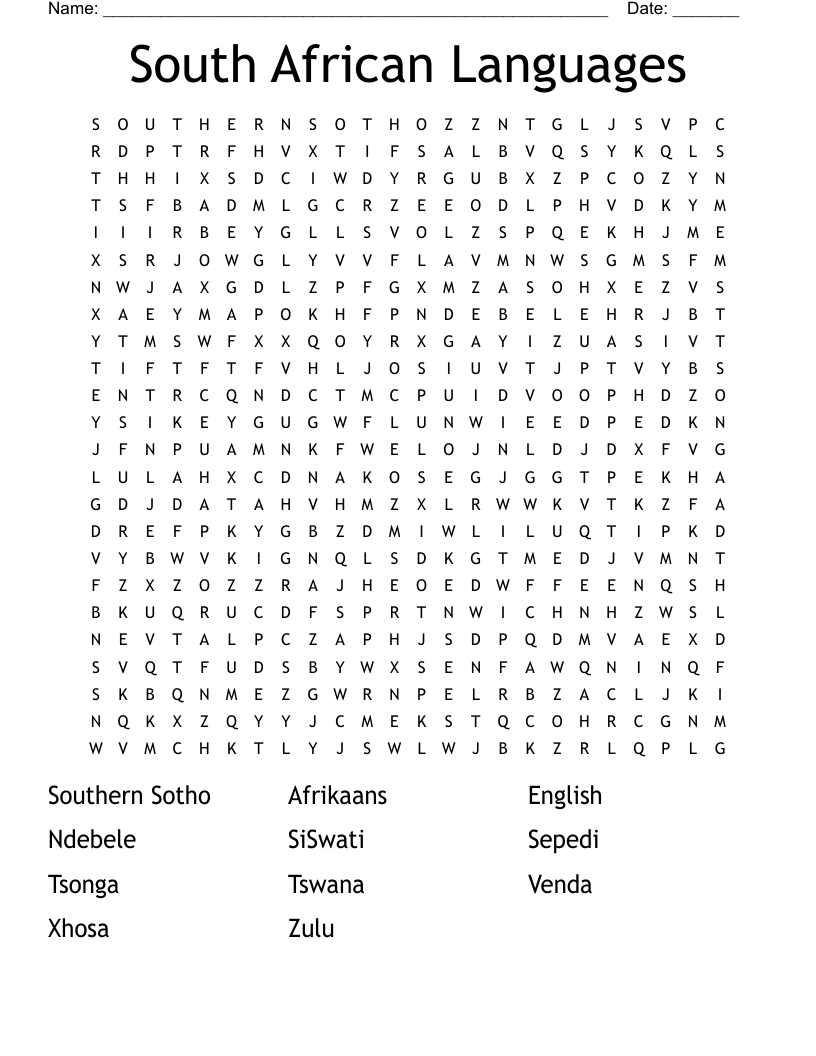 South African Languages Word Search