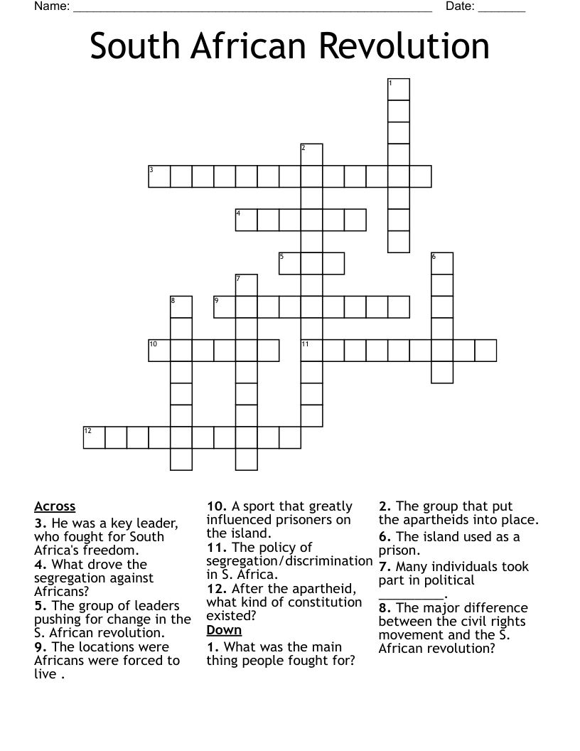 South African Revolution Crossword