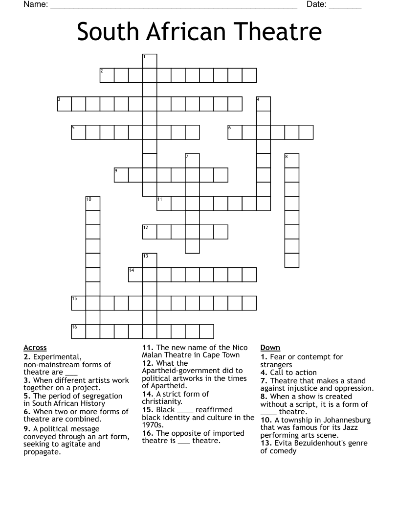 South African Theatre Crossword