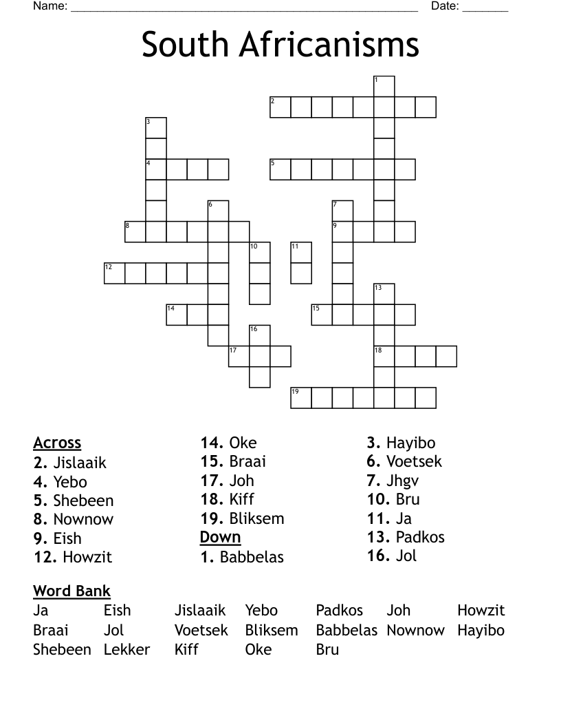 South Africanisms  Crossword