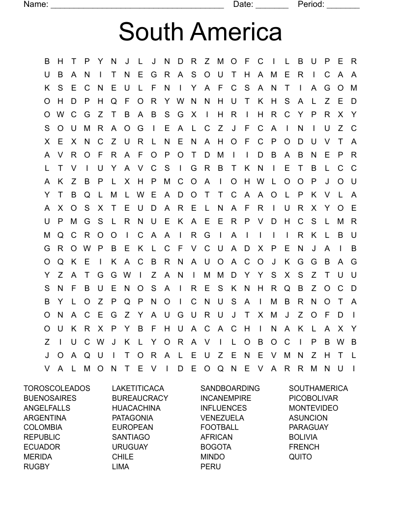 South America Word Search