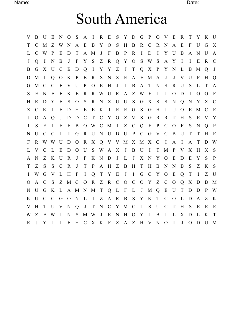 South America Word Search