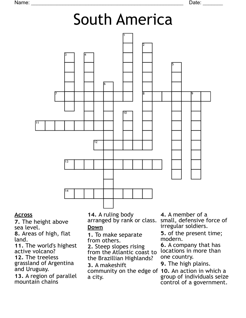 South America Crossword