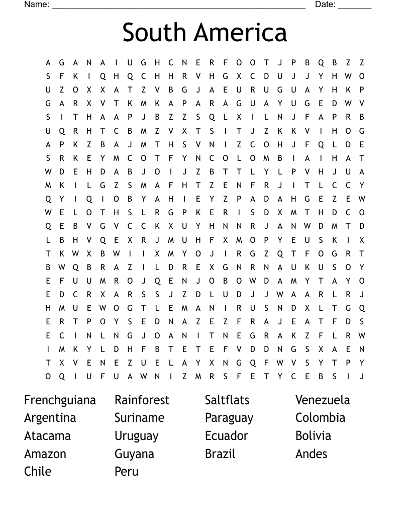 South America Word Search