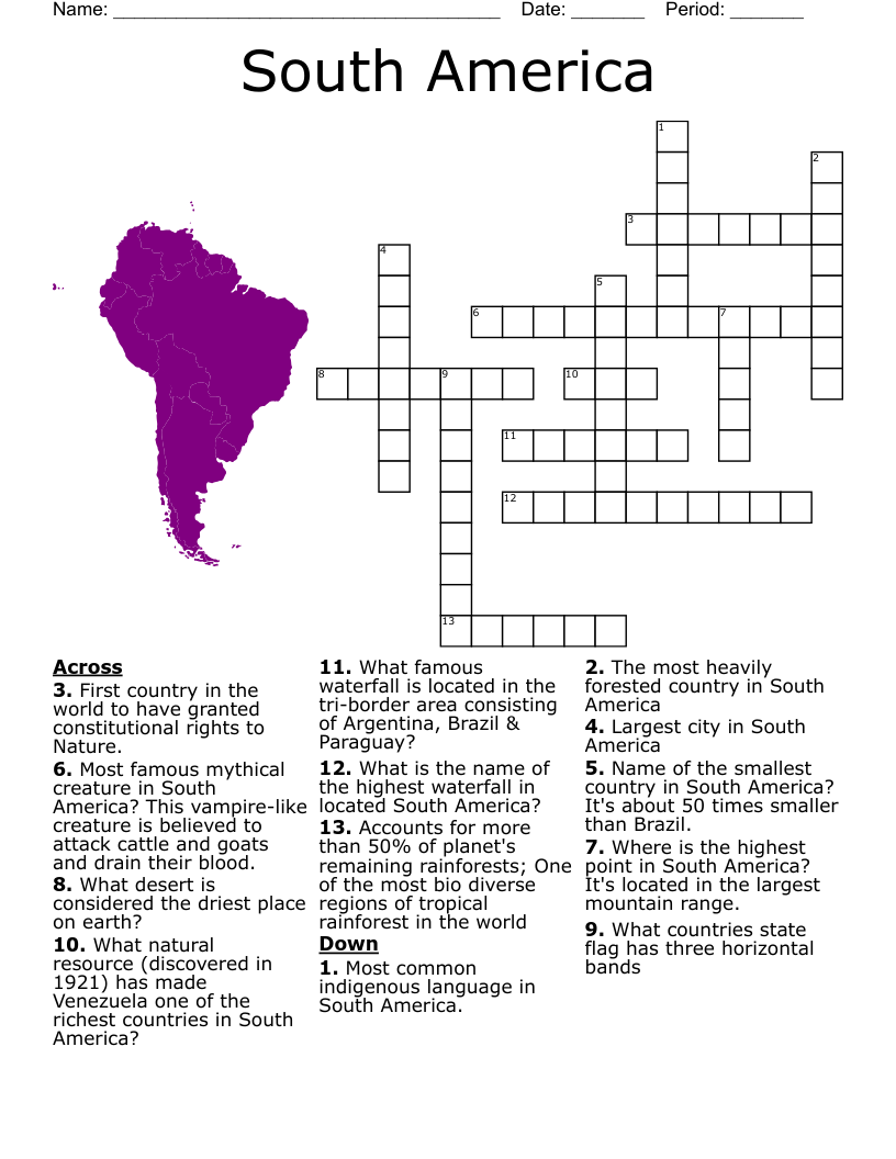 South America Crossword