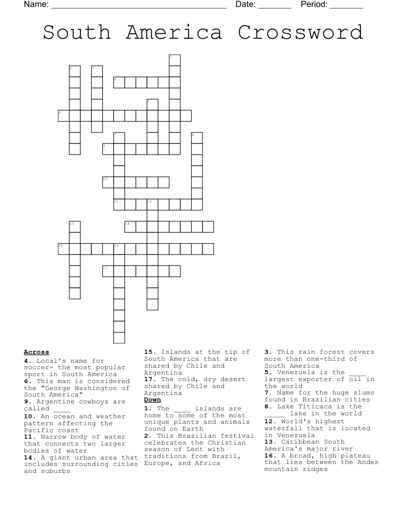 South America Crossword