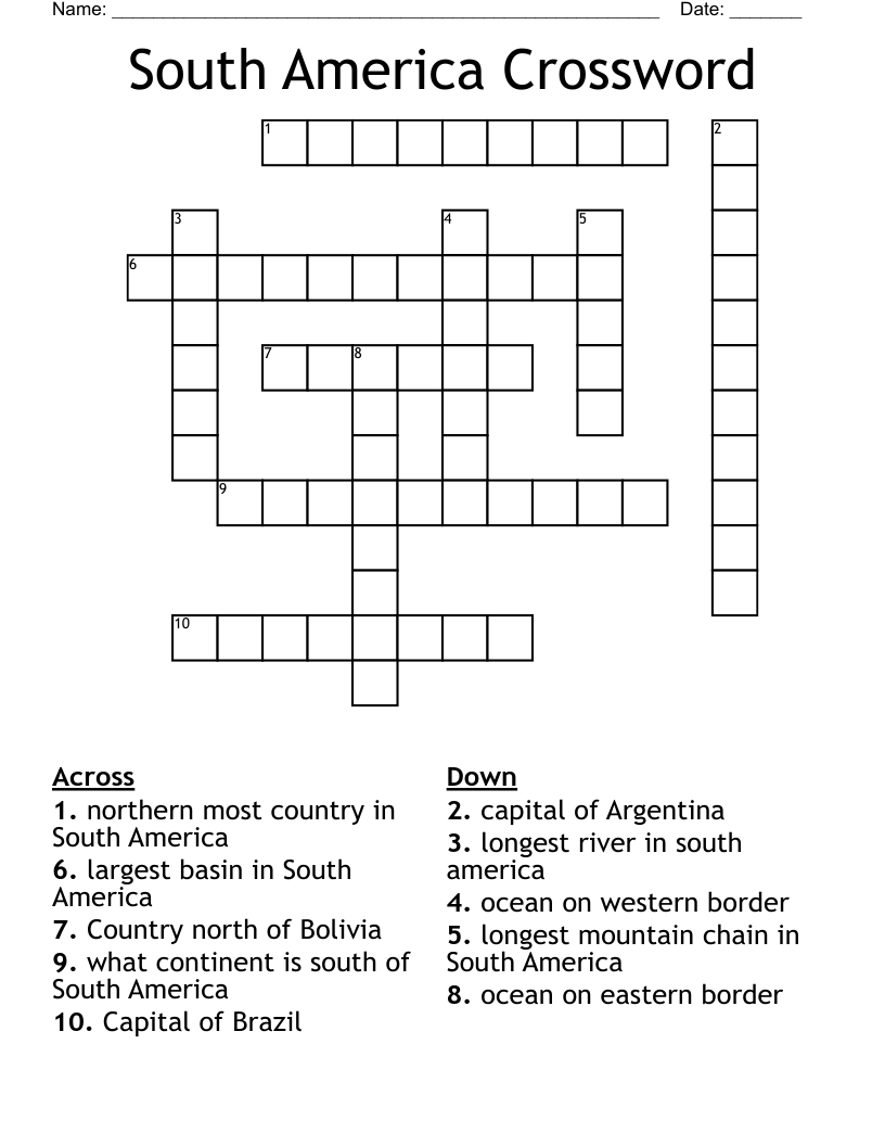 South America Crossword