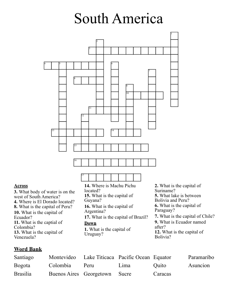 South America  Crossword