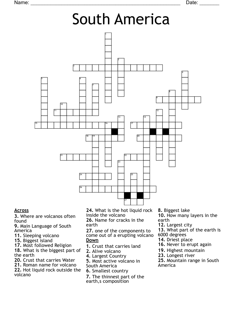 South America  Crossword