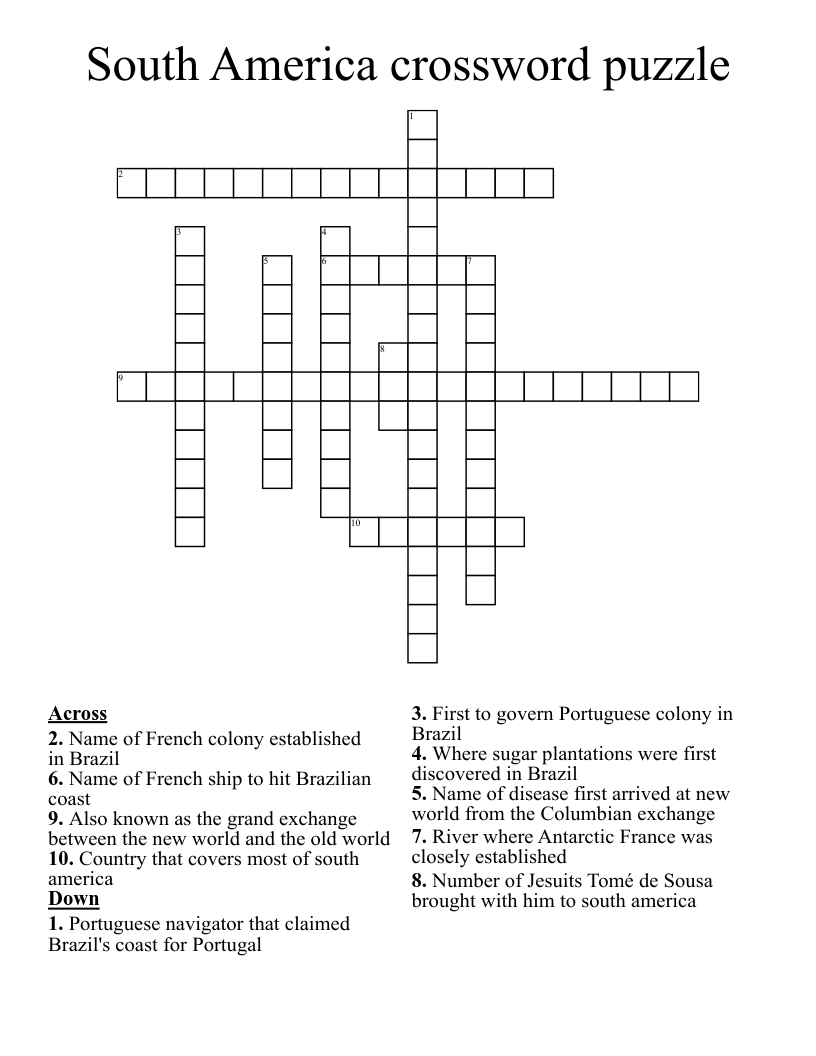 South America crossword puzzle