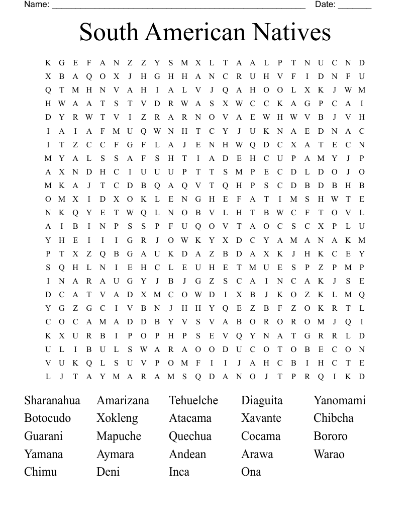 South American Natives Word Search