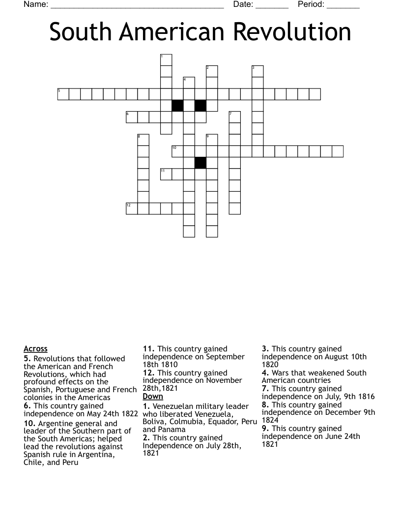 South American Revolution Crossword