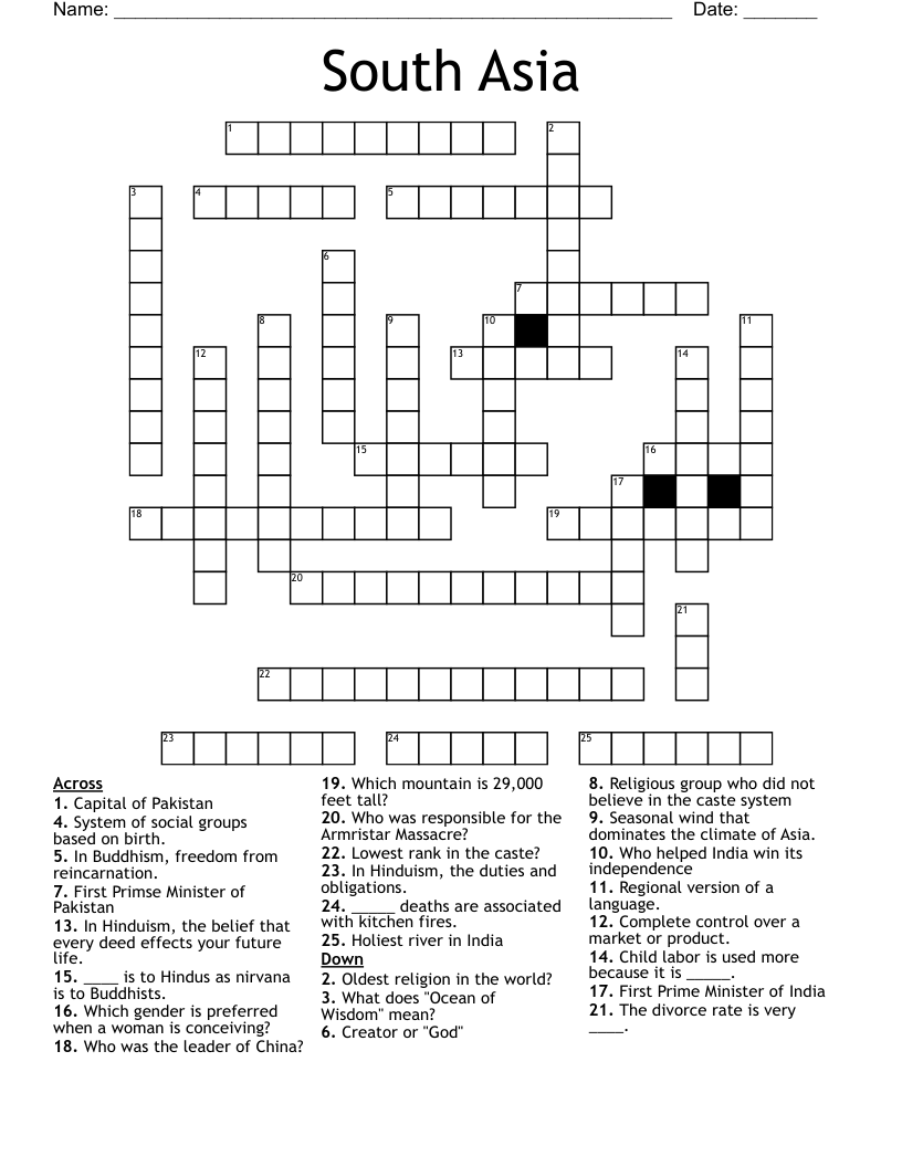South Asia Crossword