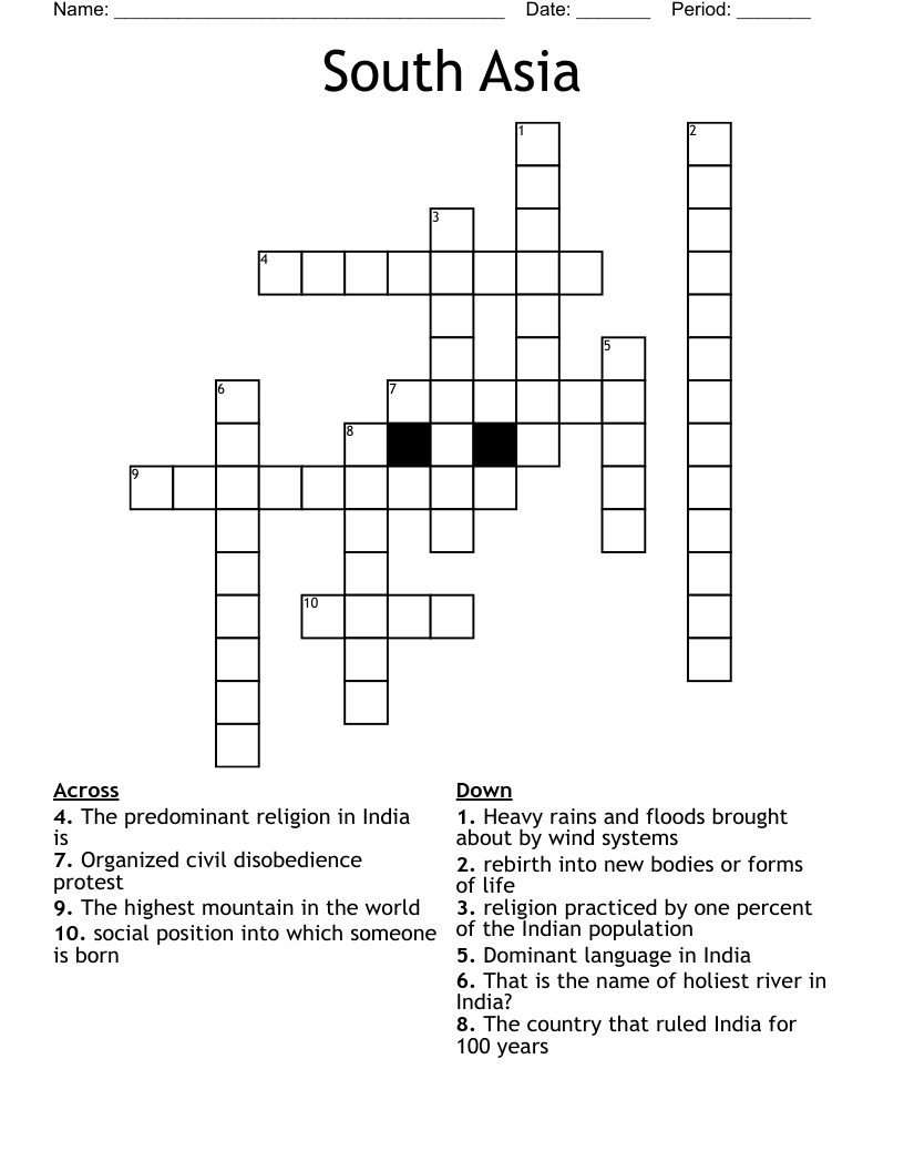 South Asia Crossword