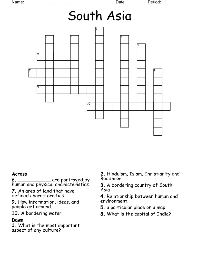 South Asia Crossword