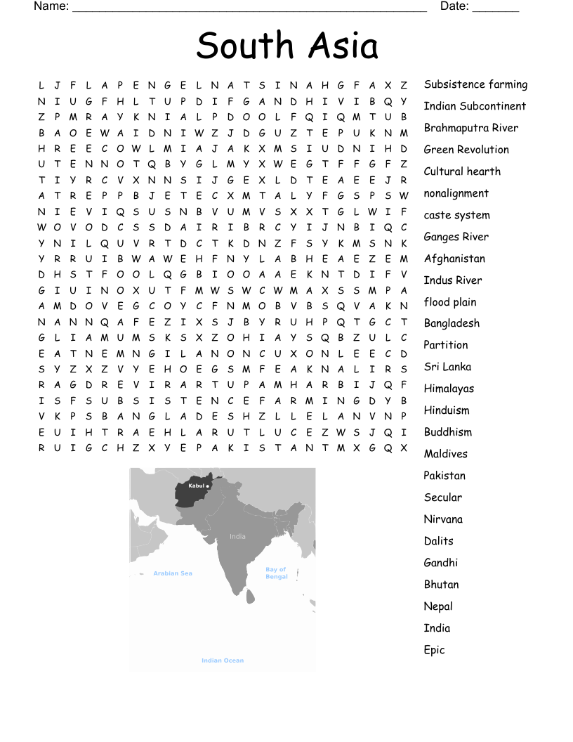 South Asia Word Search