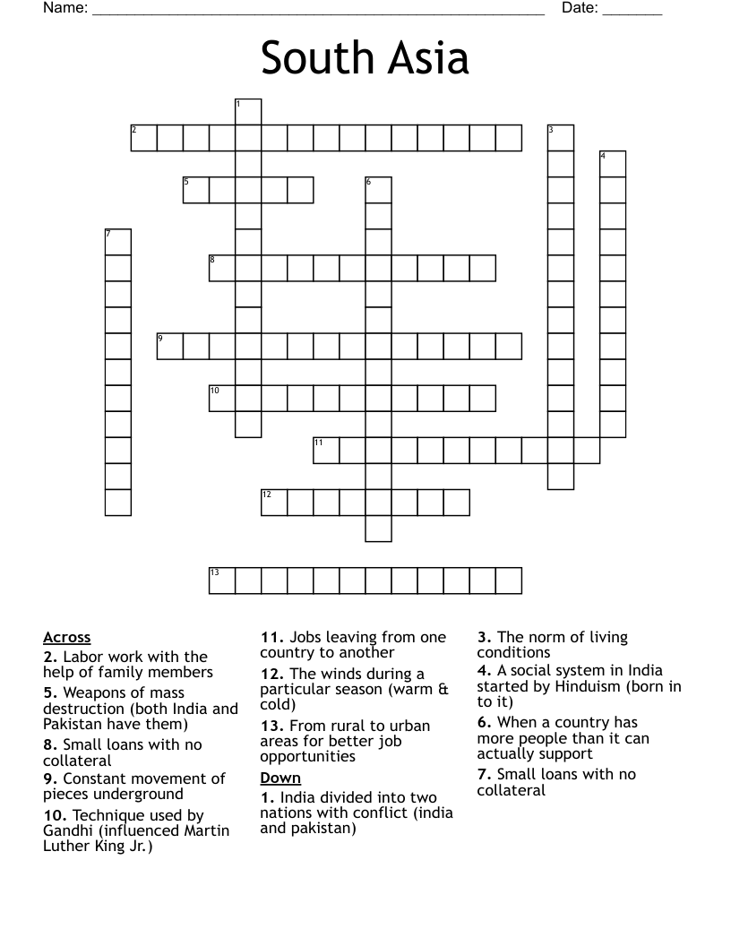South Asia Crossword