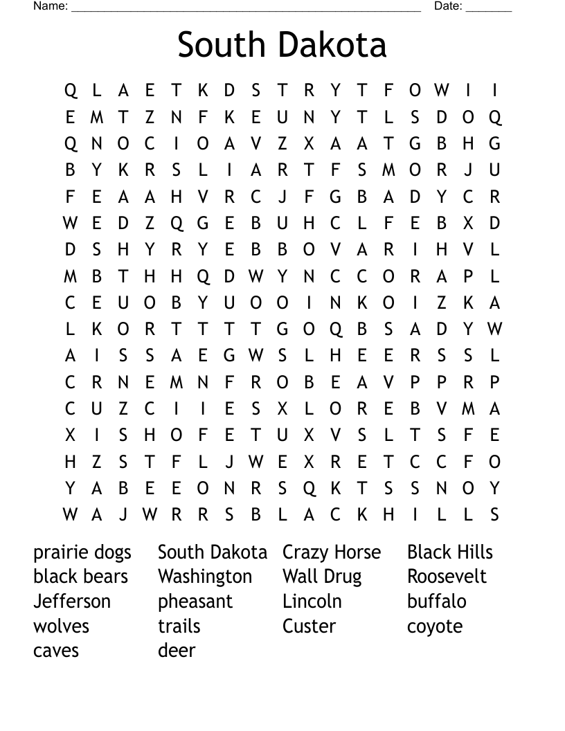 South Dakota Word Search