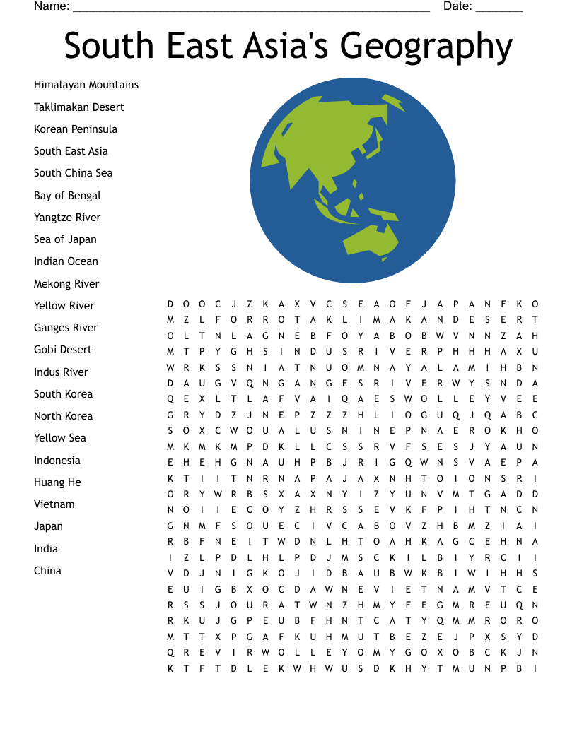 South East Asia's Geography Word Search