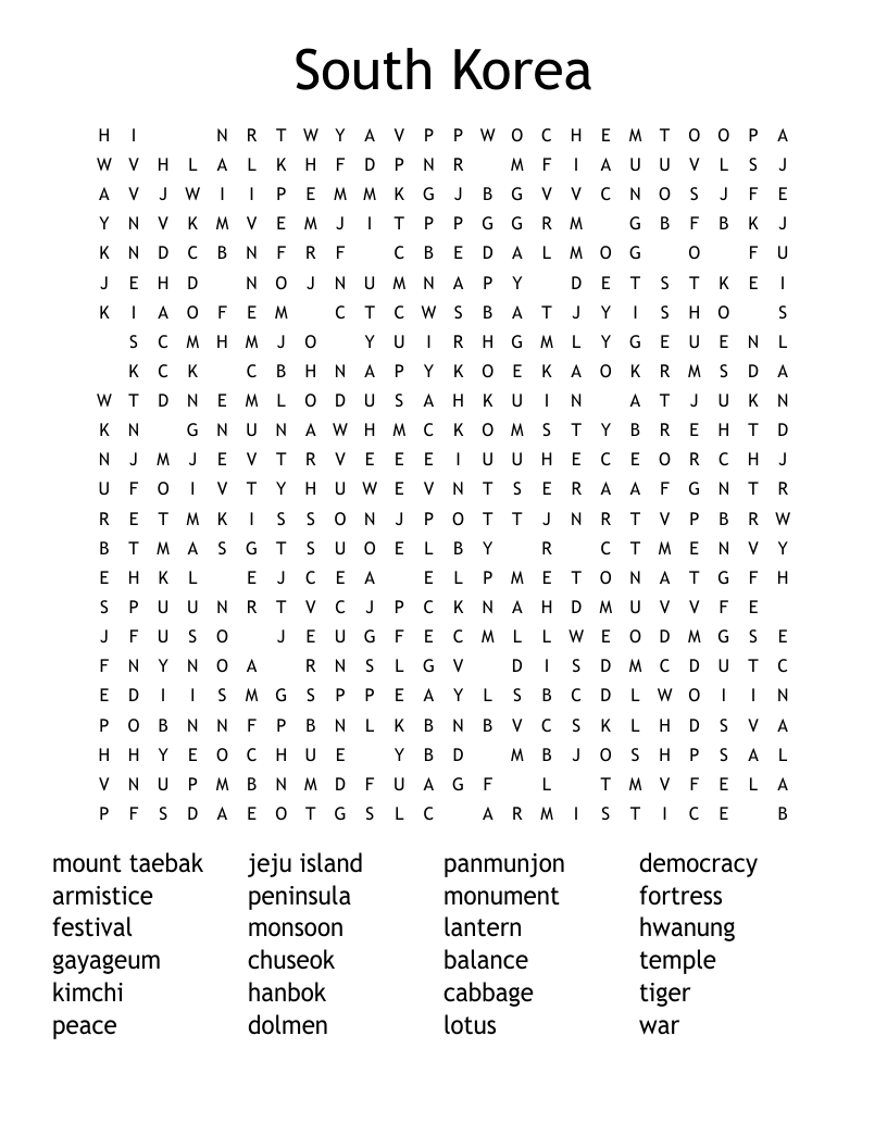 South Korea Word Search