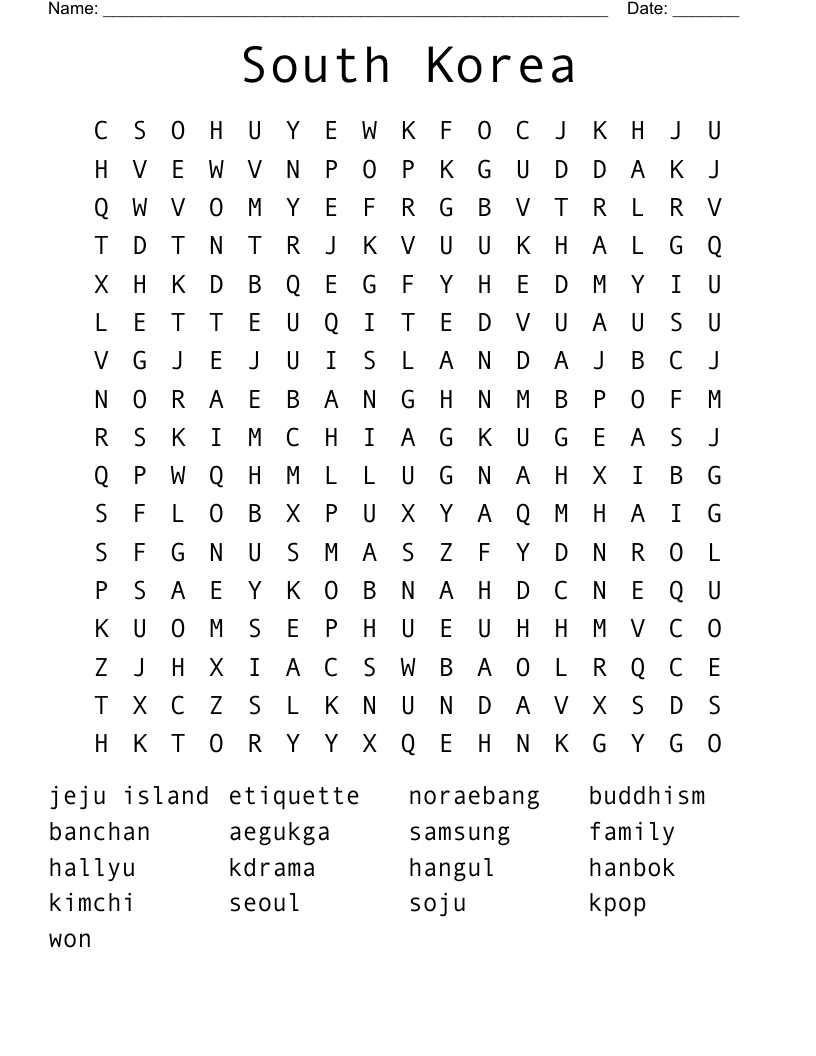 South Korea Word Search