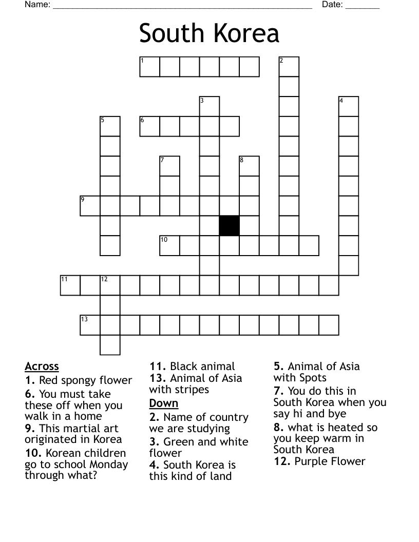 South Korea Crossword