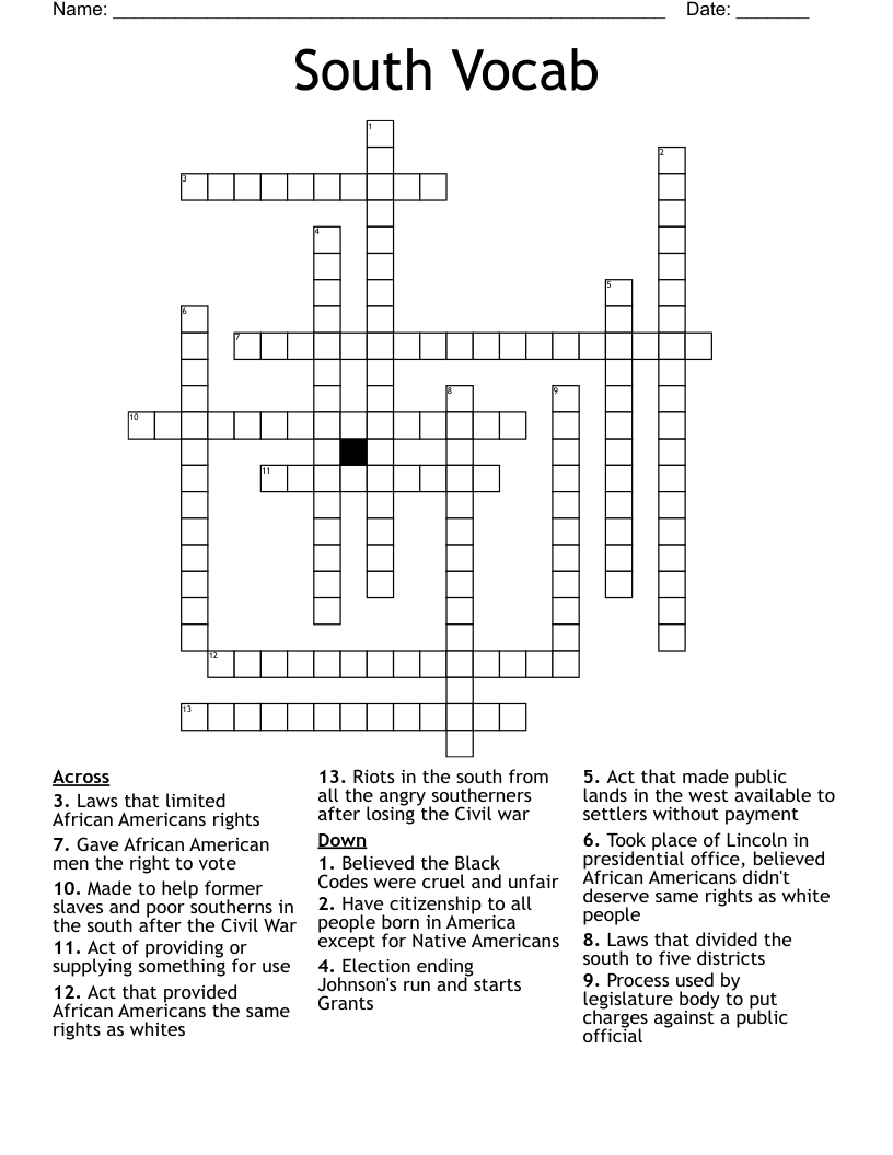 South Vocab Crossword