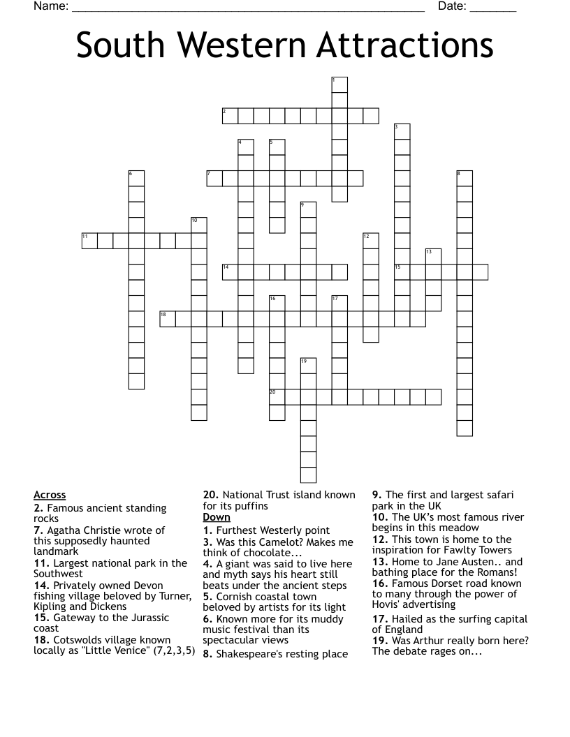 South Western Attractions Crossword