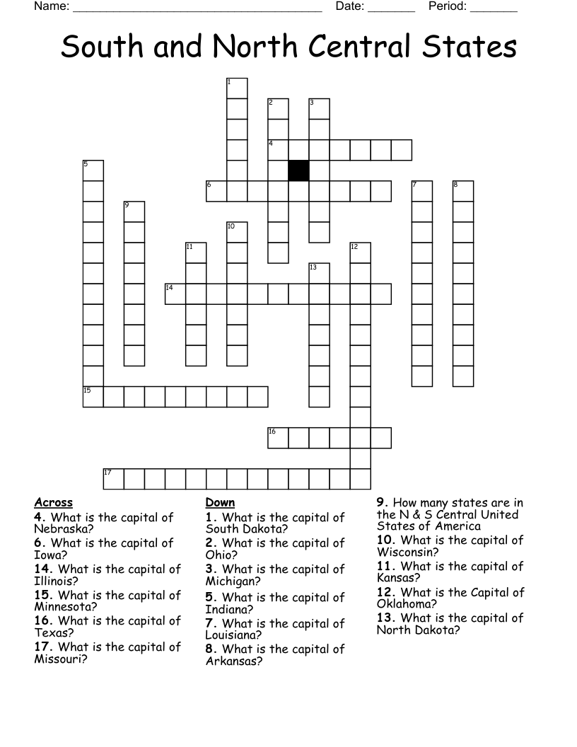 South and North Central States Crossword