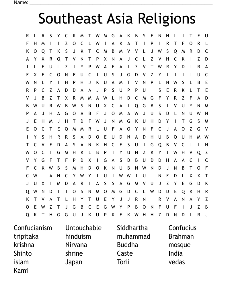 Southeast Asia Religions Word Search