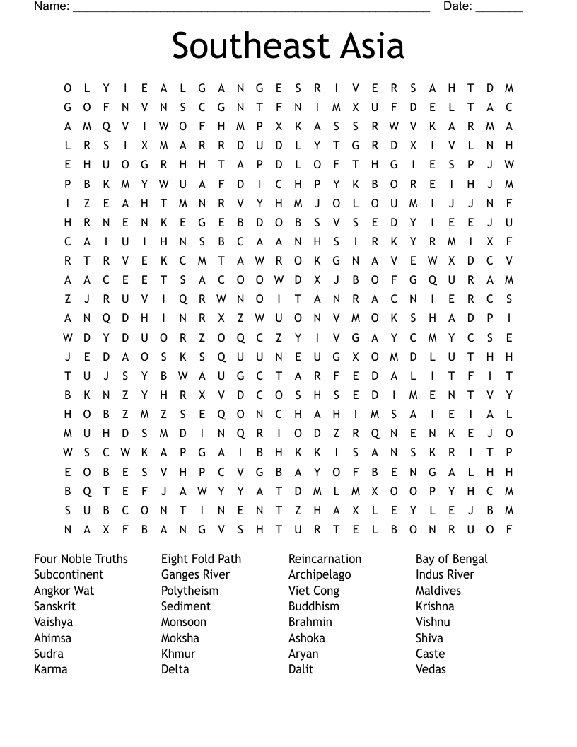 Southeast Asia  Word Search