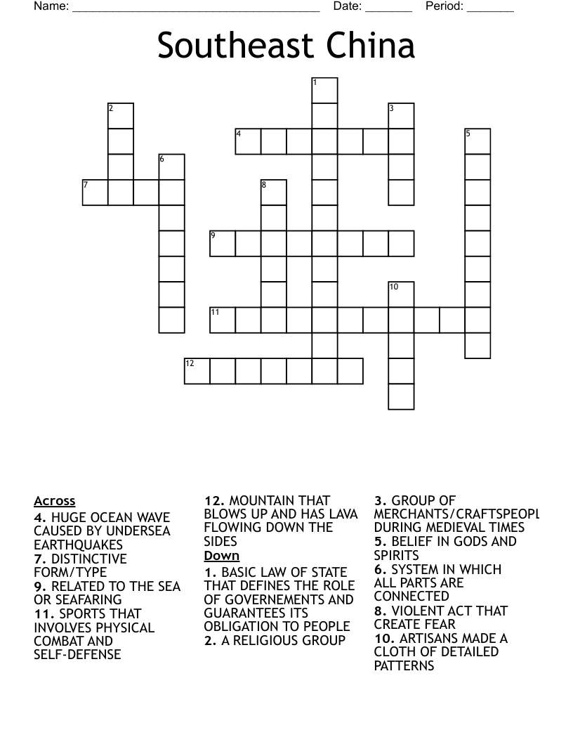 Southeast China Crossword