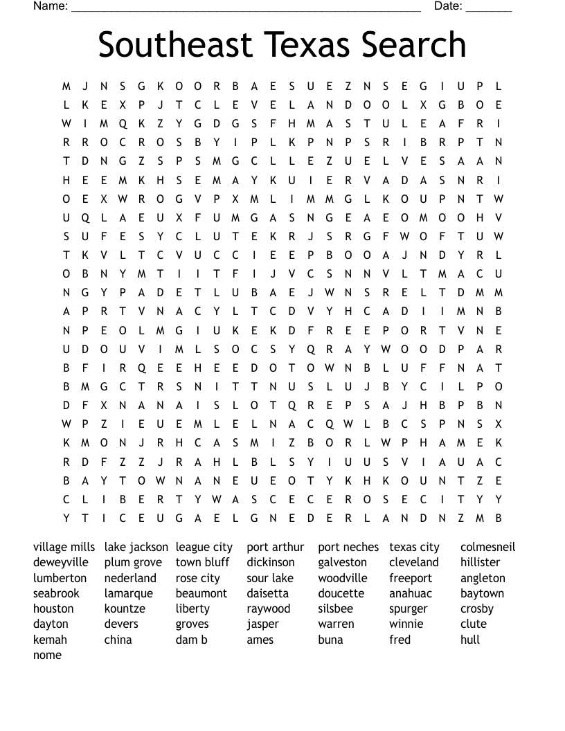 Southeast Texas Search Word Search