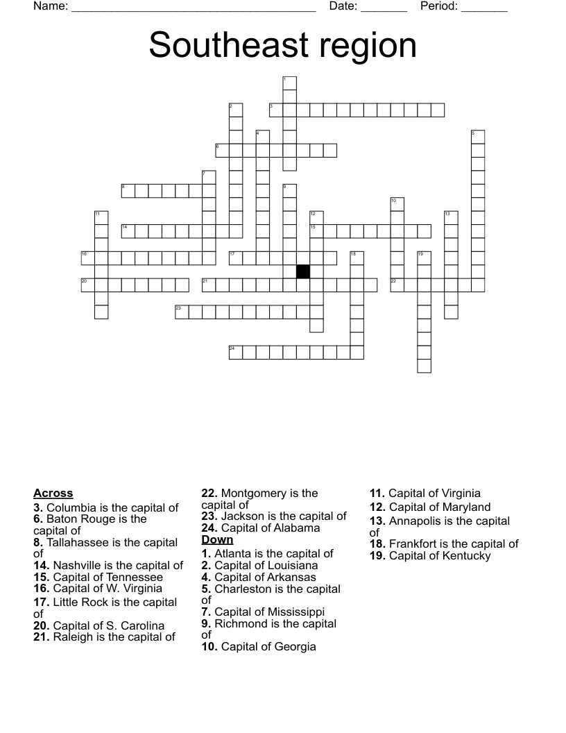 Southeast  region   Crossword