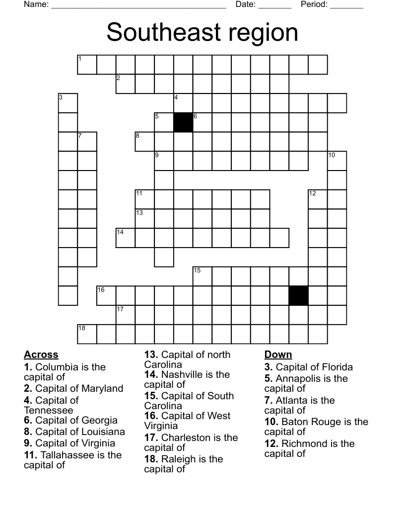 Southeast region  Crossword