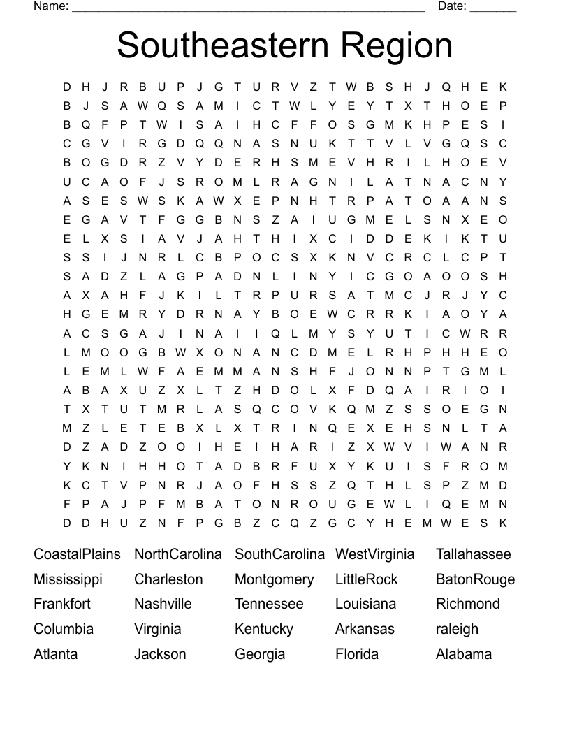 Southeastern Region Word Search