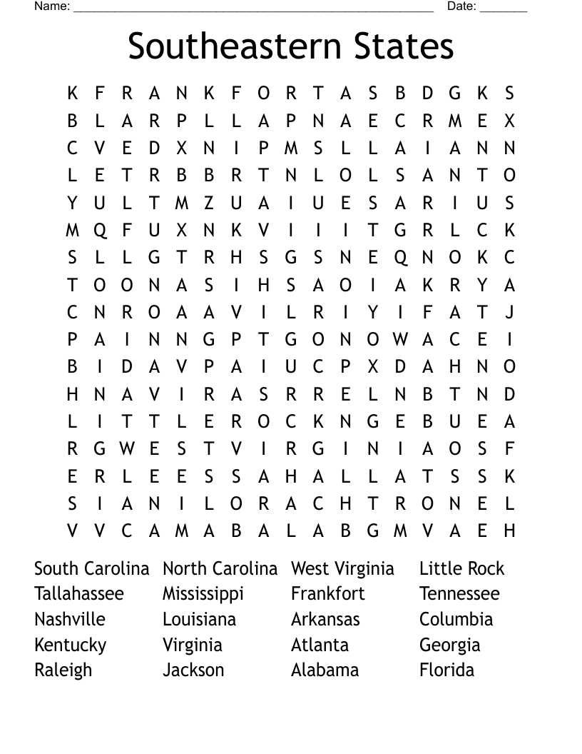 Southeastern States Word Search