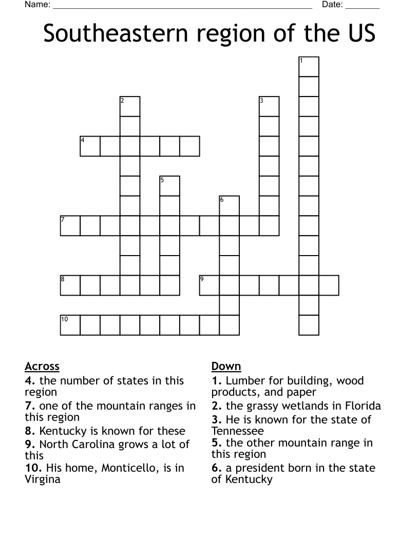 Southeastern region of the US Crossword