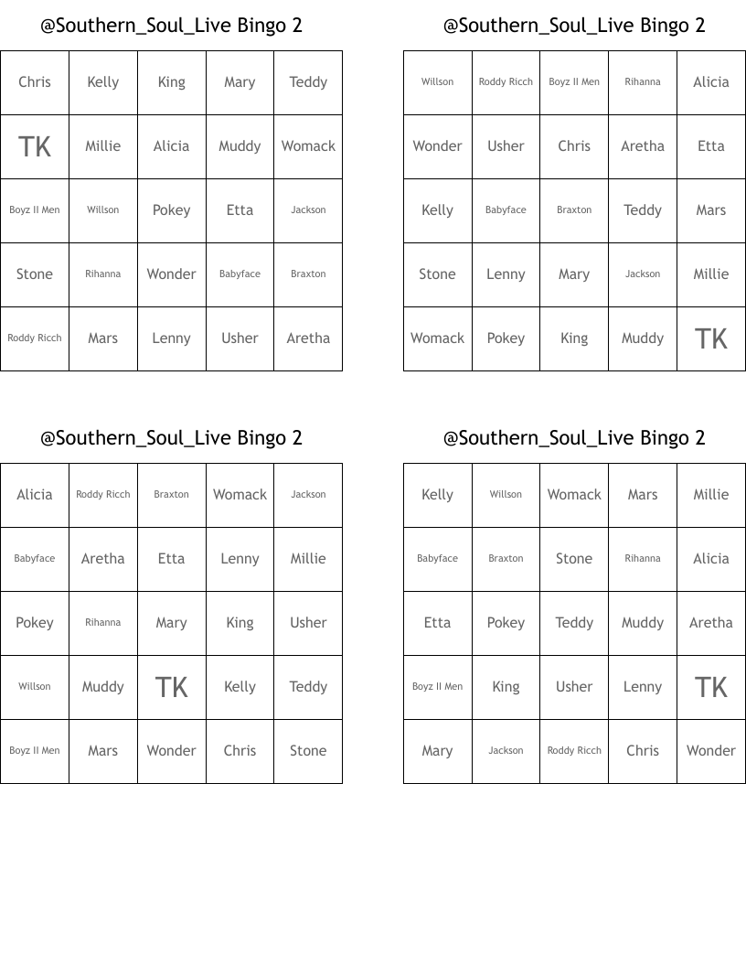 @Southern_Soul_Live Bingo 2