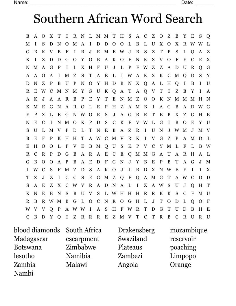 Southern African Word Search      