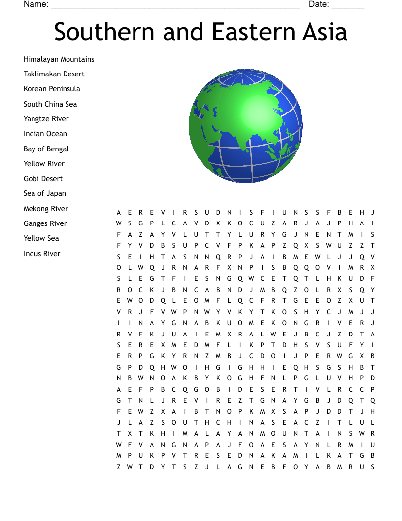 Southern and Eastern Asia  Word Search