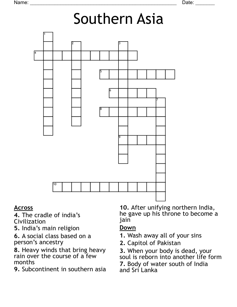 Southern Asia Crossword