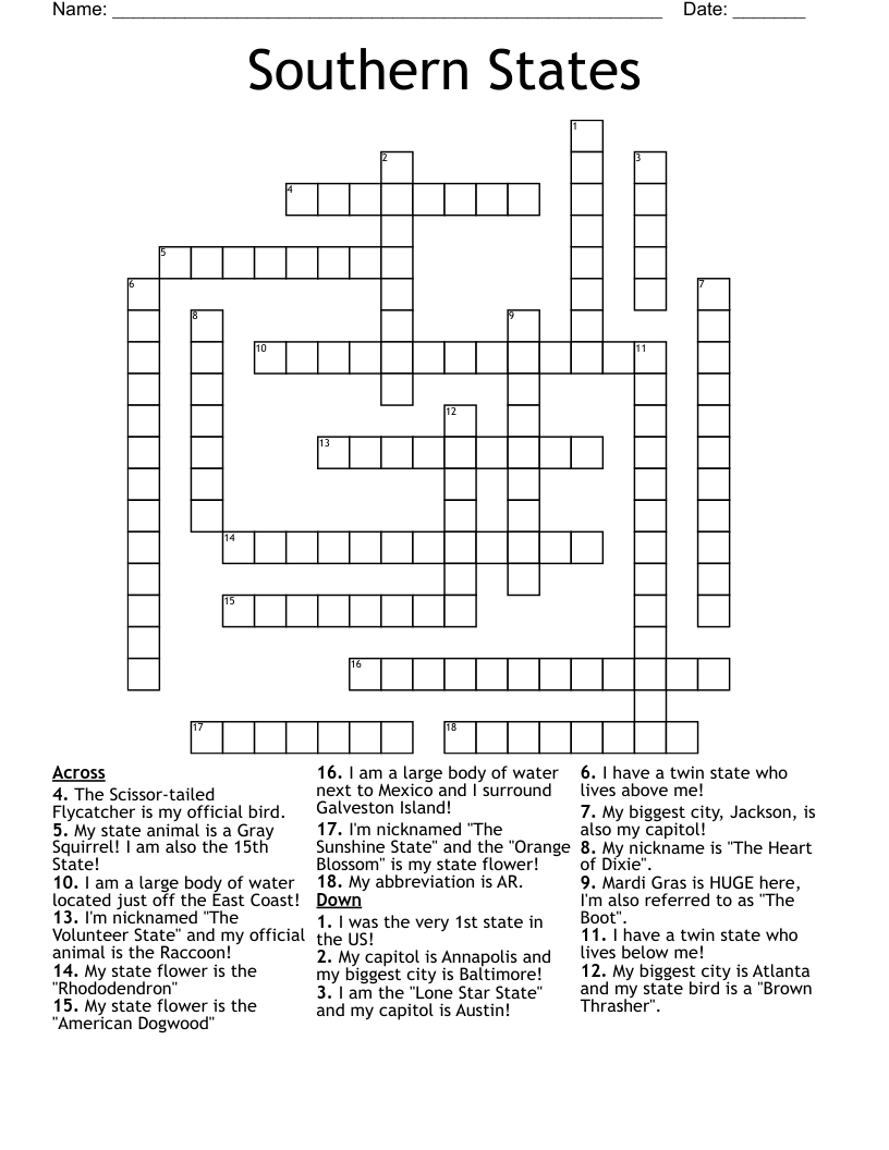Southern States Crossword