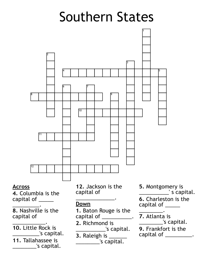 Southern States Crossword