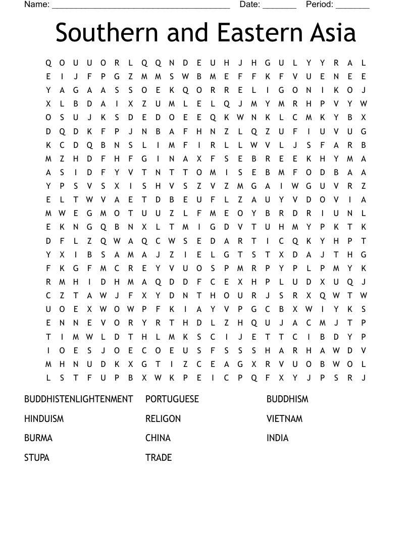 Southern and Eastern Asia Word Search