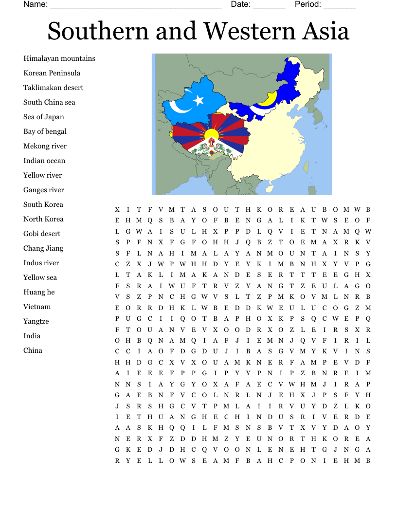 Southern and Western Asia  Word Search