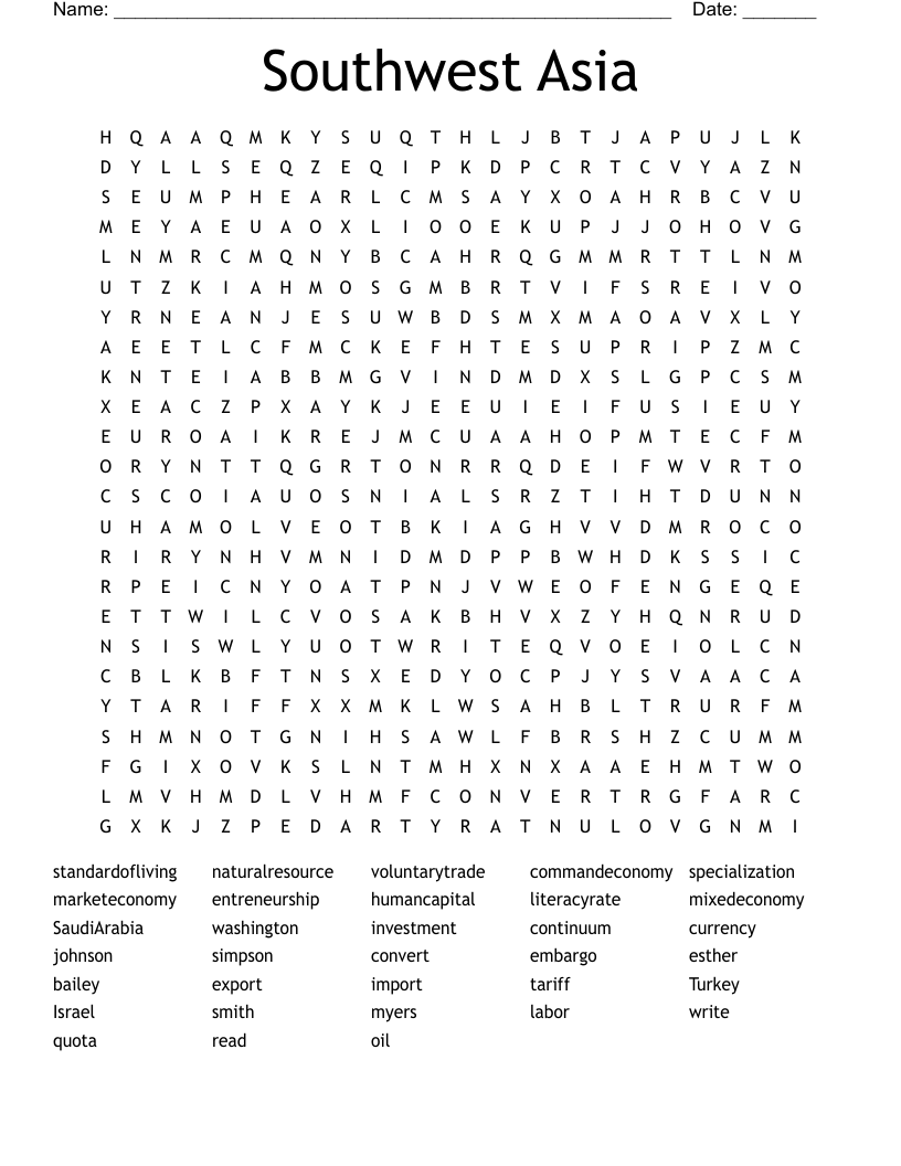 Southwest Asia Word Search