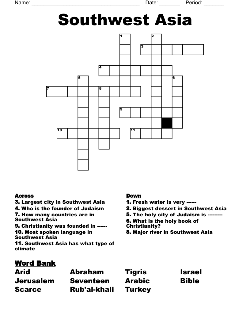 Southwest Asia Crossword